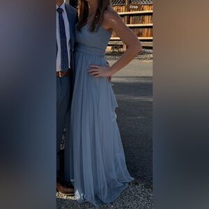 Birdy Grey Size Medium Christina Convertible Tulle Gown Maxi Dress Dusty Blue